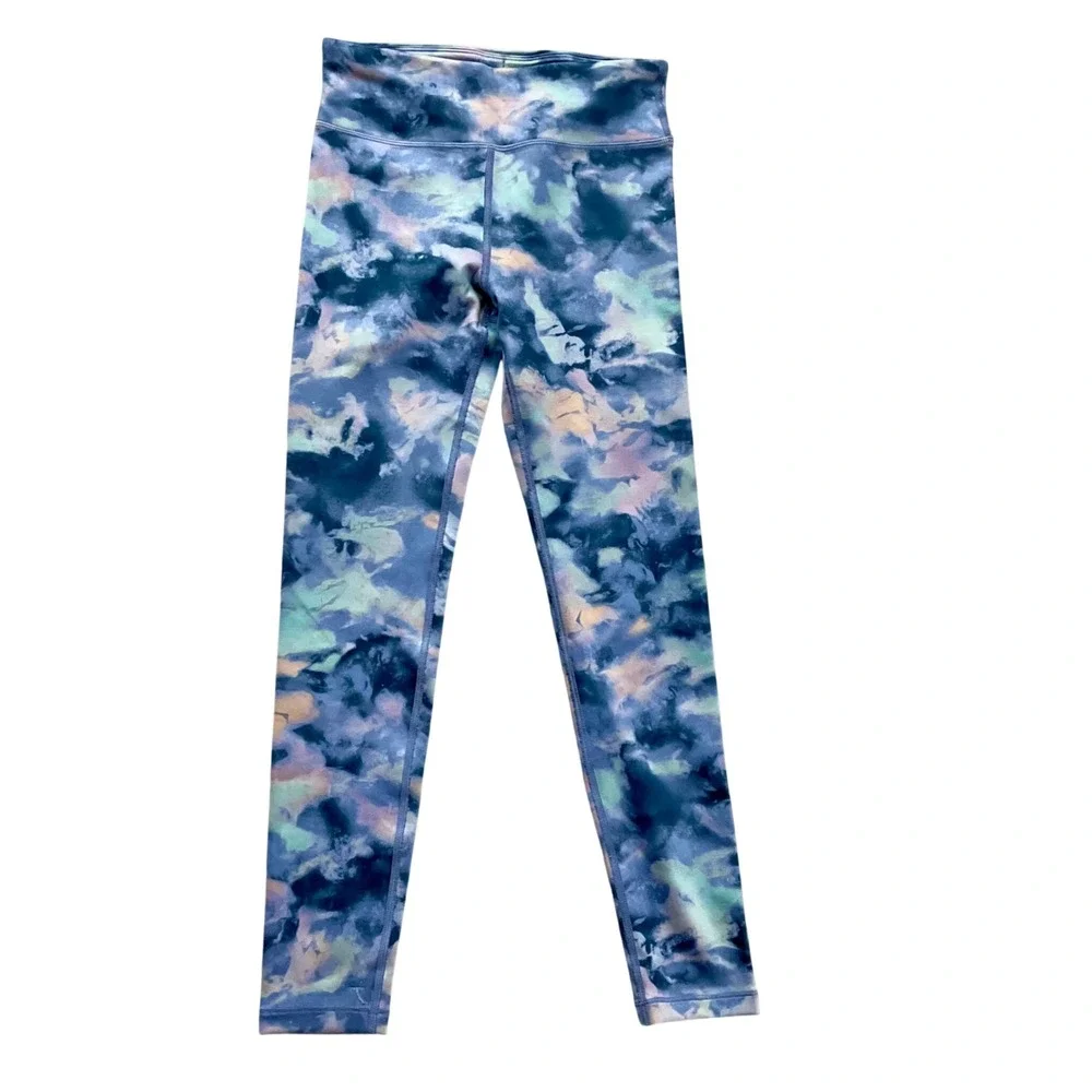 Athleta Girl High Rise Printed Chit Chat Tight Blue Purple Abstract Leggings L12